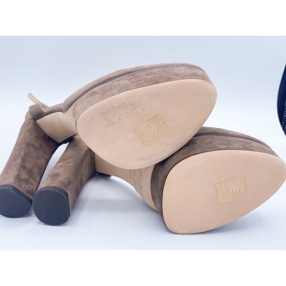 Jimmy Choo Maple 125 Stone/Taupe Suede Platform Pumps Heels - Picture 8 of 9